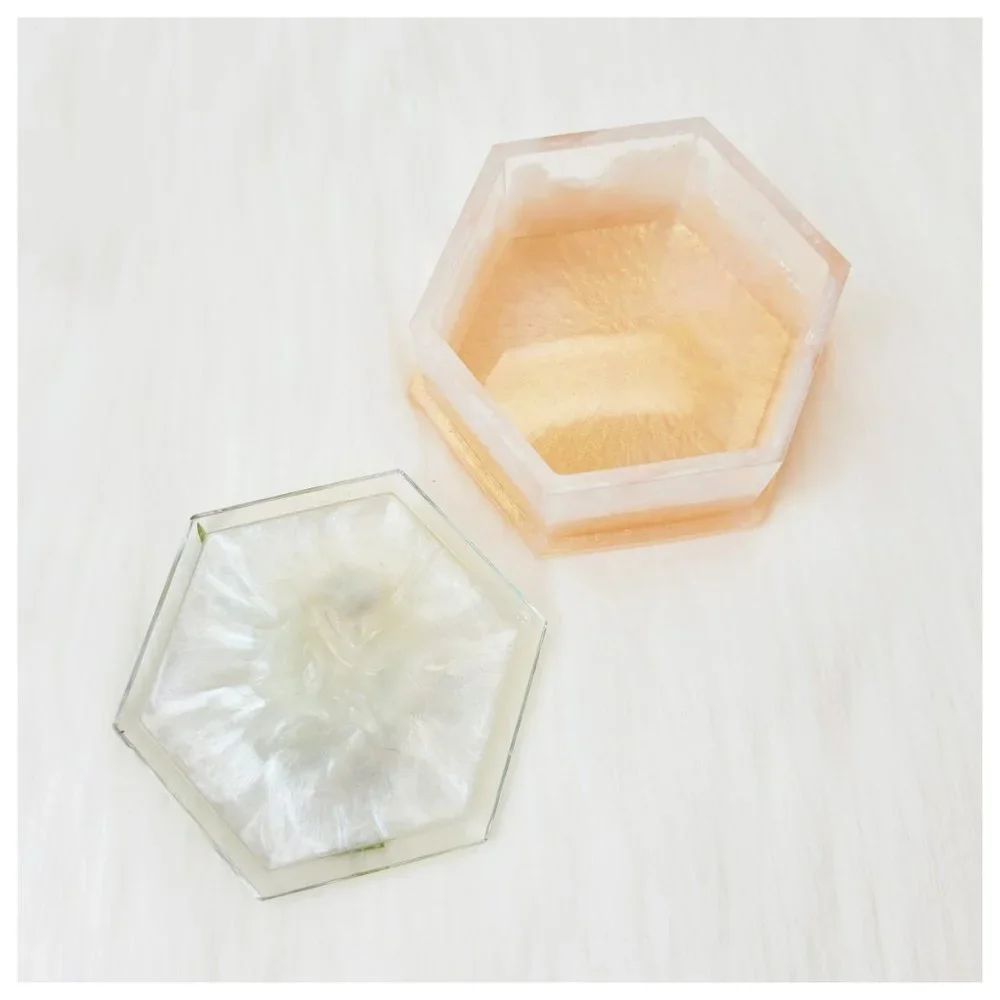 Floral Trinket Box Small Hexagon Jewelry Box Stash Box Yellow Orange White Clear
